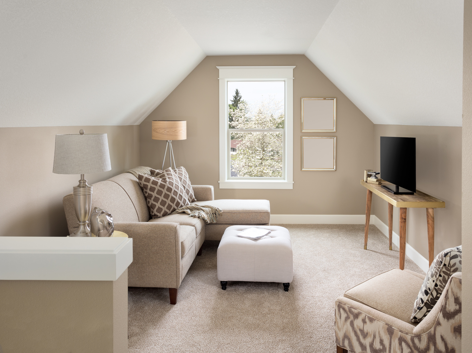 Beautiful small living room interior and loft in new home